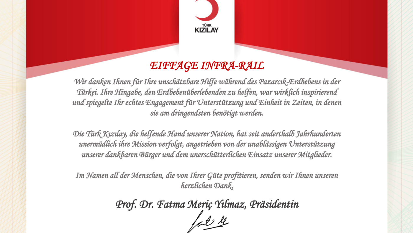 Dankes-Urkunde Spende Erdbeben Türkei